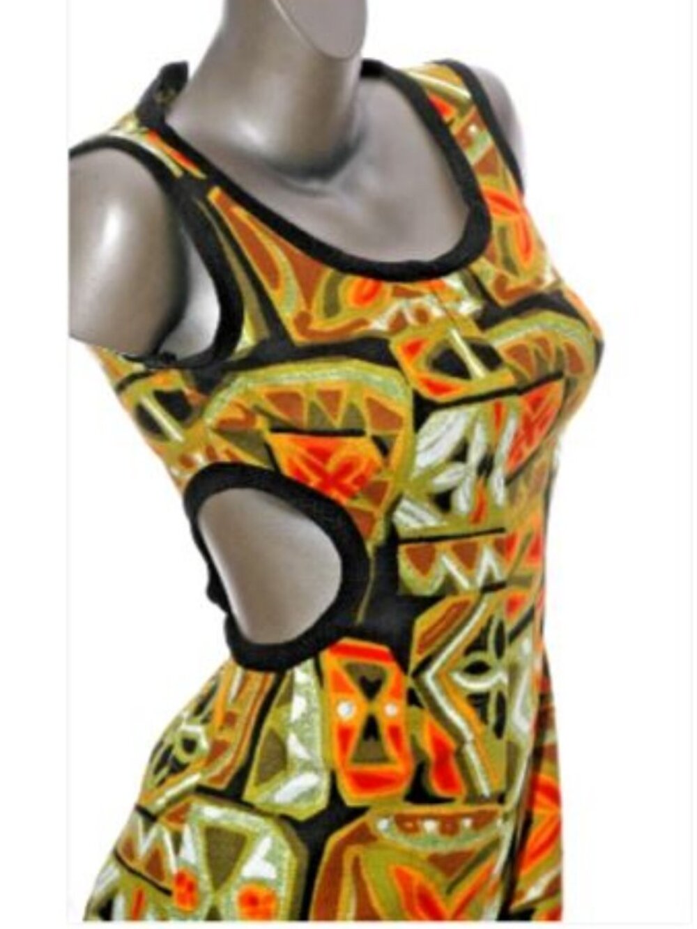 JUMPSUIT Wide Leg PALAZZO Pant Suit Mod CUT OUT Geo Psychedelic Vintage 70s XS-S
